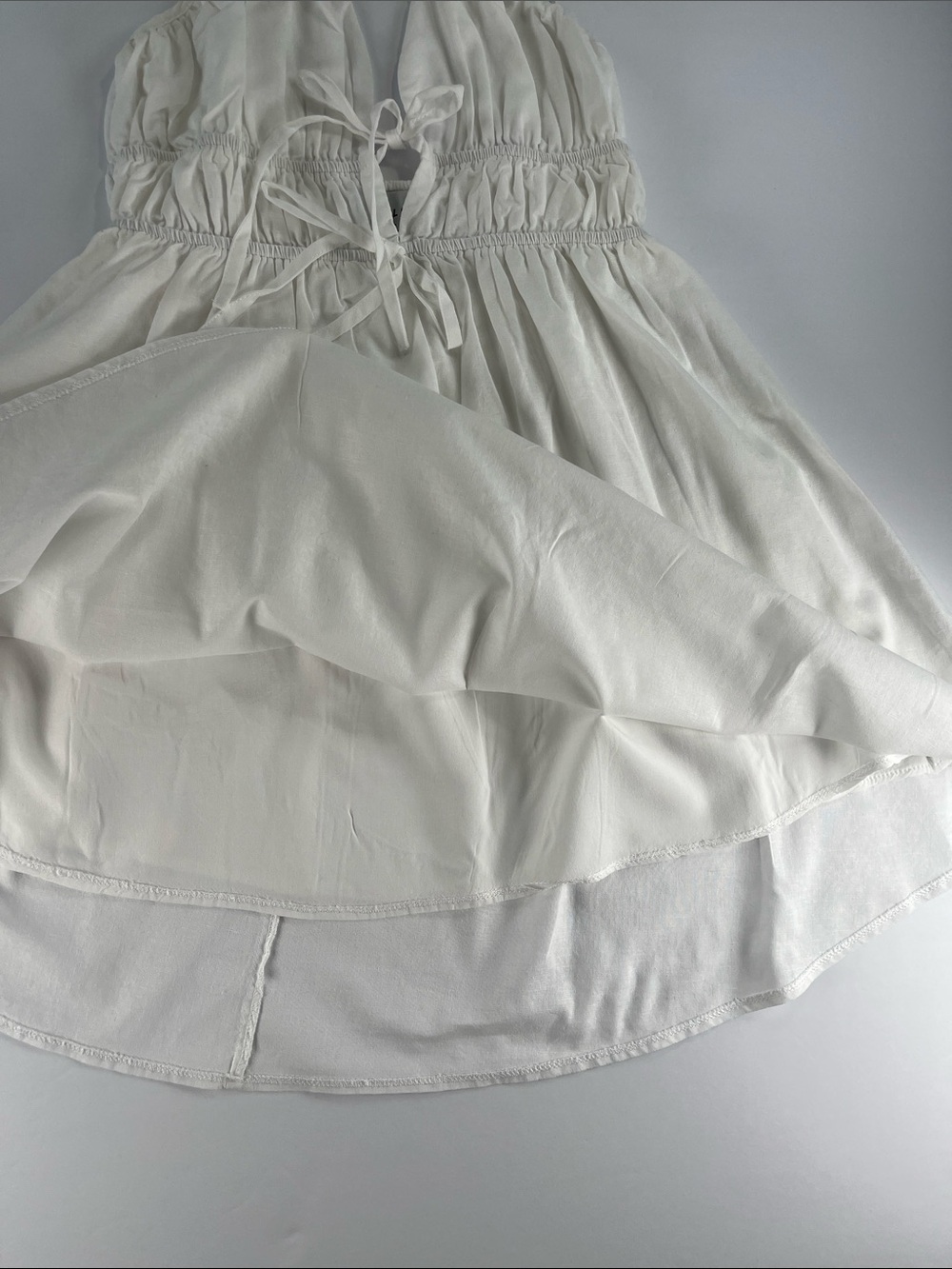 Hello Molly White Halter Mini Sundress with Adjustable Ties Linen Blend Sz S/4 - Picture 4 of 6